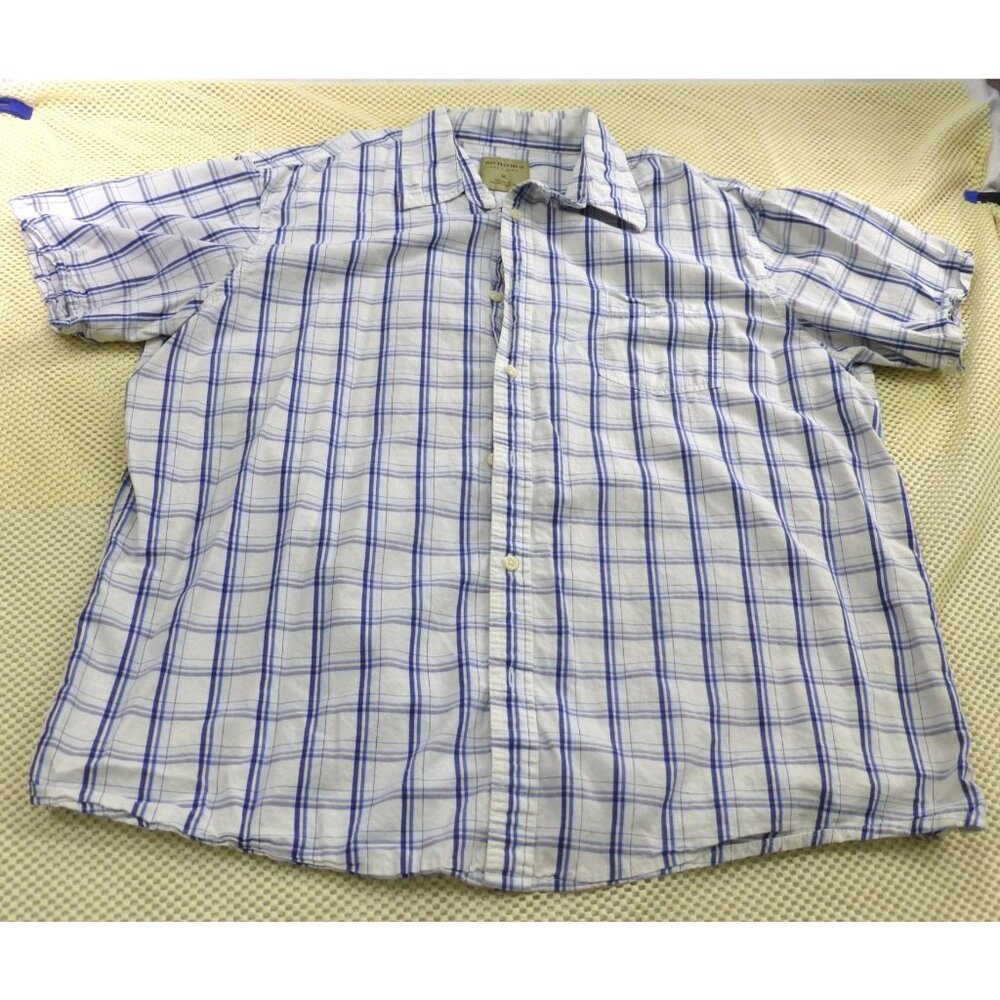 Sonoma Life + Style Mens XL Plaid Short Sleeve Cotton Button Up Shirt Blue White